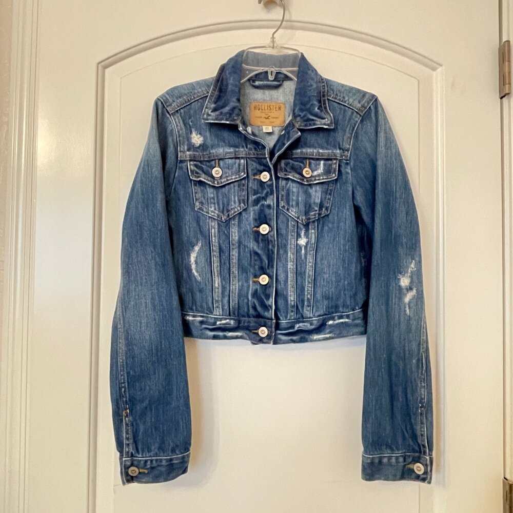 Hollister Denim Jean Jacket Distressed Blue XS